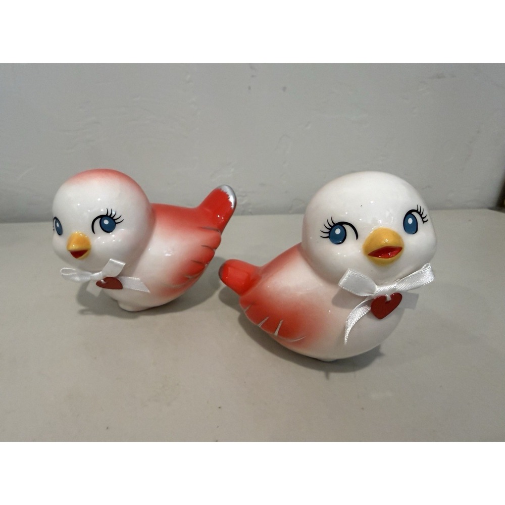 Lot Of 2 Spritz 2024 Valentine's Day Ceramic red/white Love Birds Retro Pastel